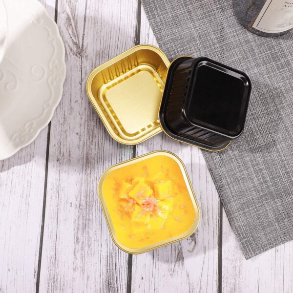 Mini Cake Pans Disposable Square Cupcake Tins with Lid Aluminum Foil Dessert Containers (2) 180ml Black Mini Cake Pans with Lids | Disposable Aluminum Foil Cupcake Tins