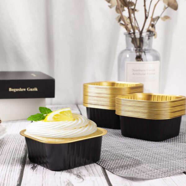 180ml Black Mini Cake Pans with Lids | Disposable Aluminum Foil Cupcake Tins