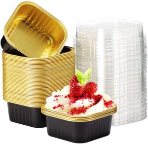 180ml Black Mini Cake Pans with Lids | Disposable Aluminum Foil Cupcake Tins