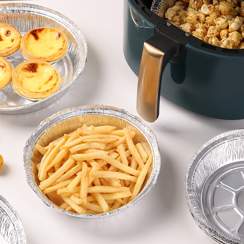 Round Aluminium Foil Containers for Baking, Air Fryer, BBQ, Oven Use – Disposable Trays (4) Round Disposable Aluminium Foil Baking Trays for Air Fryer and Oven